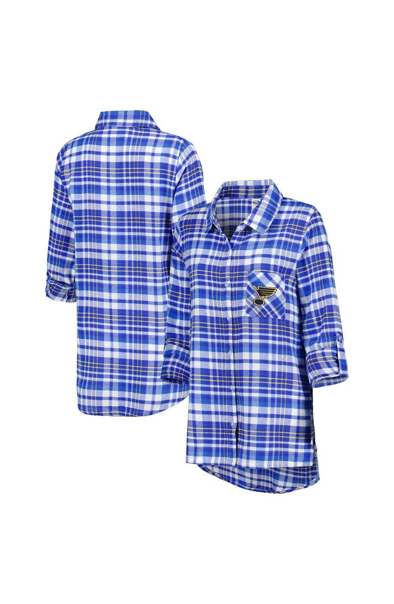 CONCEPTS SPORT Women's Concepts Sport Blue St. Louis Blues Mainstay Flannel Full-Button Long Sleeve Nightshirt, Main, color, 