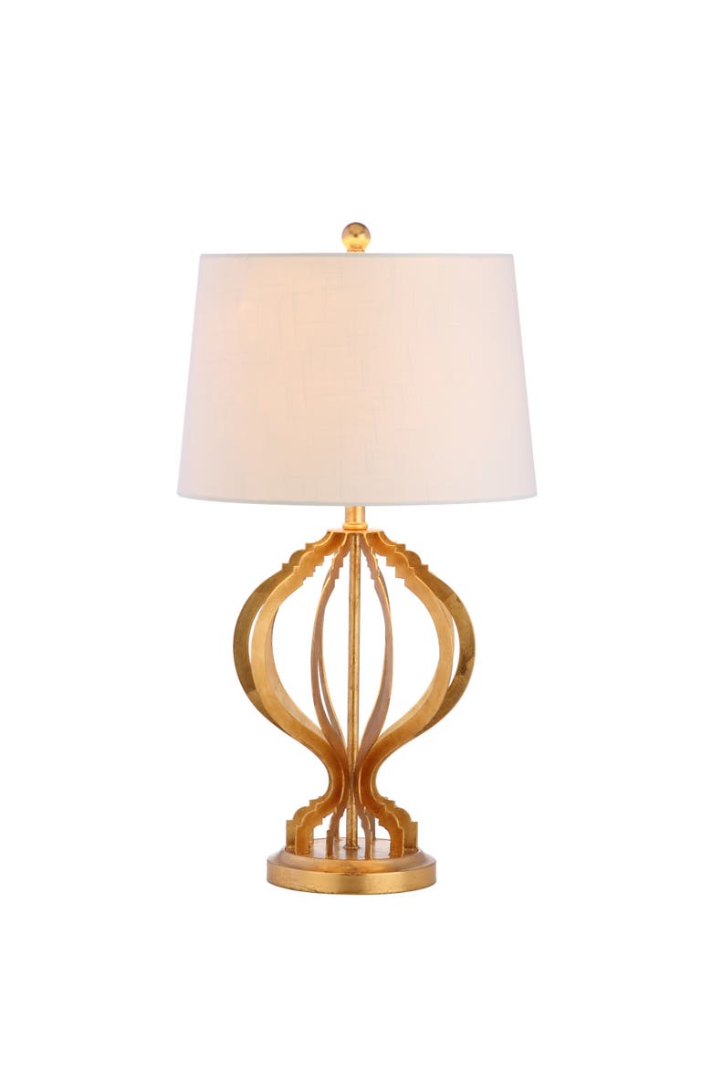 JONATHAN Y Sebastian 28.5" Metal Trellis LED Table Lamp, Gold Leaf, Main, color, Gold Leaf