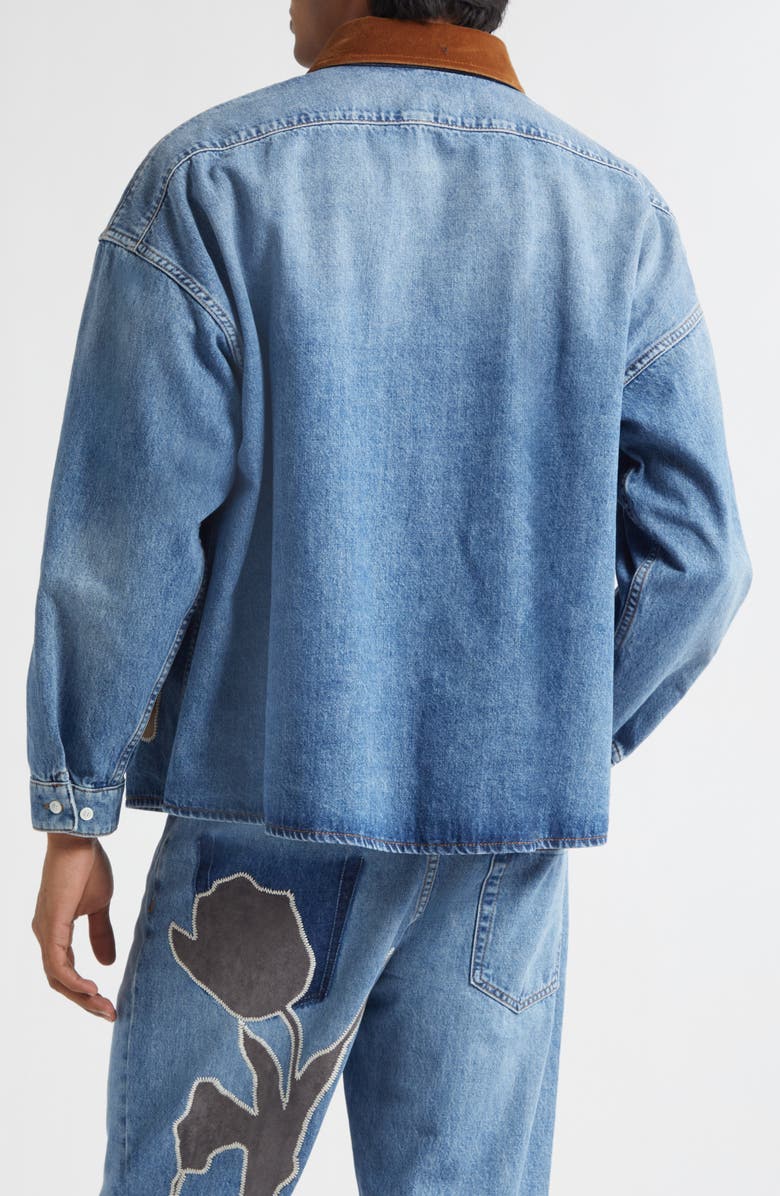 Marni Wolf Appliquè Denim Button-Up Shirt, Alternate, color, Deep Blue