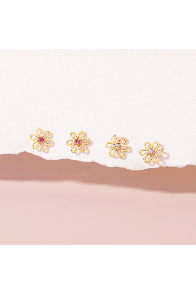 14k Jeweled Open Flower Earrings, Alternate, color, Pink