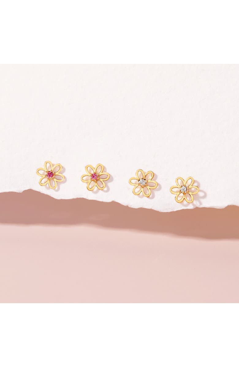 In Season Jewelry 14k Jeweled Open Flower Earrings, Alternate, color, Pink