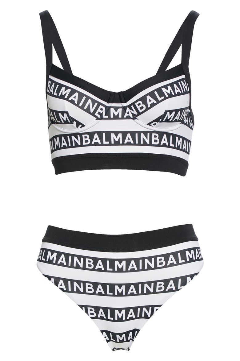 Logo Stripe Two-Piece Swimsuit, Alternate, color, WHITE/ BLACK