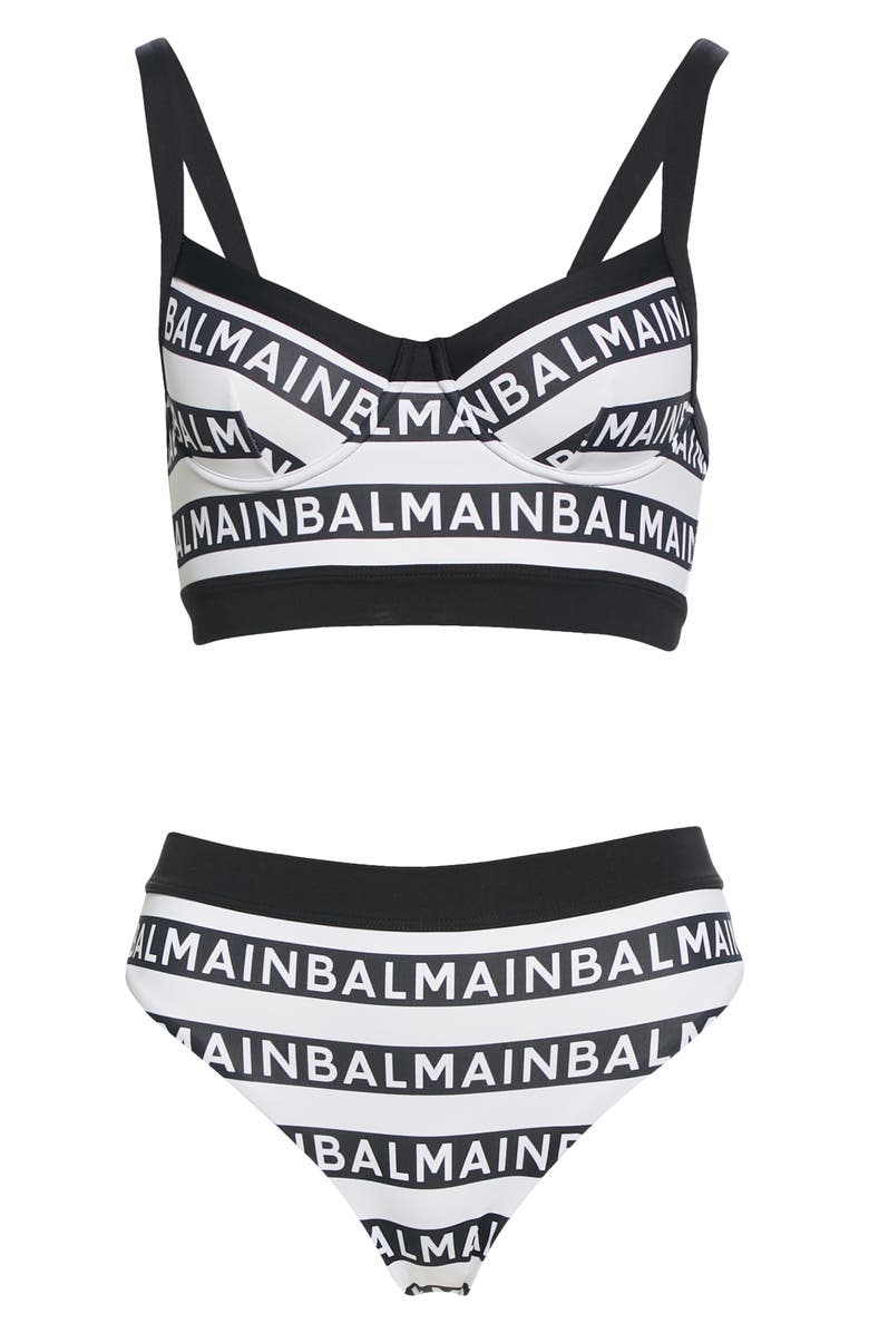 Balmain Logo Stripe Two-Piece Swimsuit, Alternate, color,