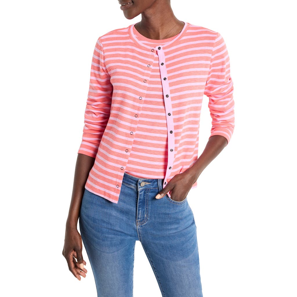 Nzt By Nic+zoe Snap Front Striped Cardigan In Pink Multi