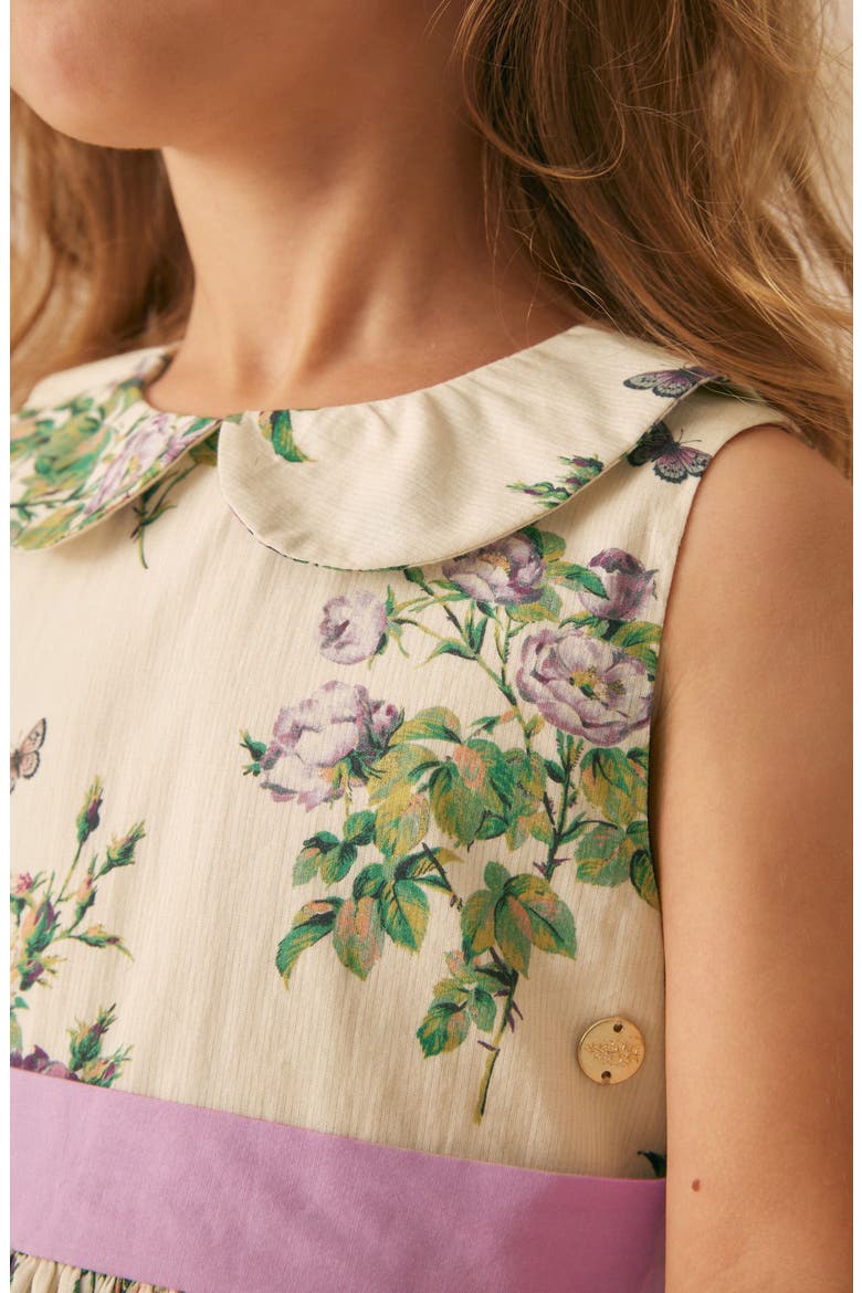 Kids' Floral Tiered Cotton Dress, Alternate, color, CREAM / PURPLE