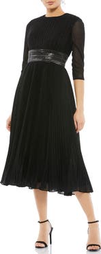 Mac Duggal Shimmering 3/4 Sleeve A-Line Midi Dress