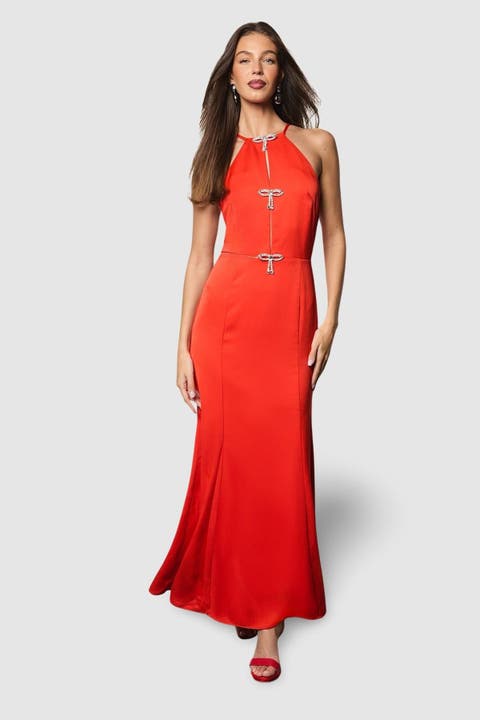 Diamante Bow Halter Maxi Dress