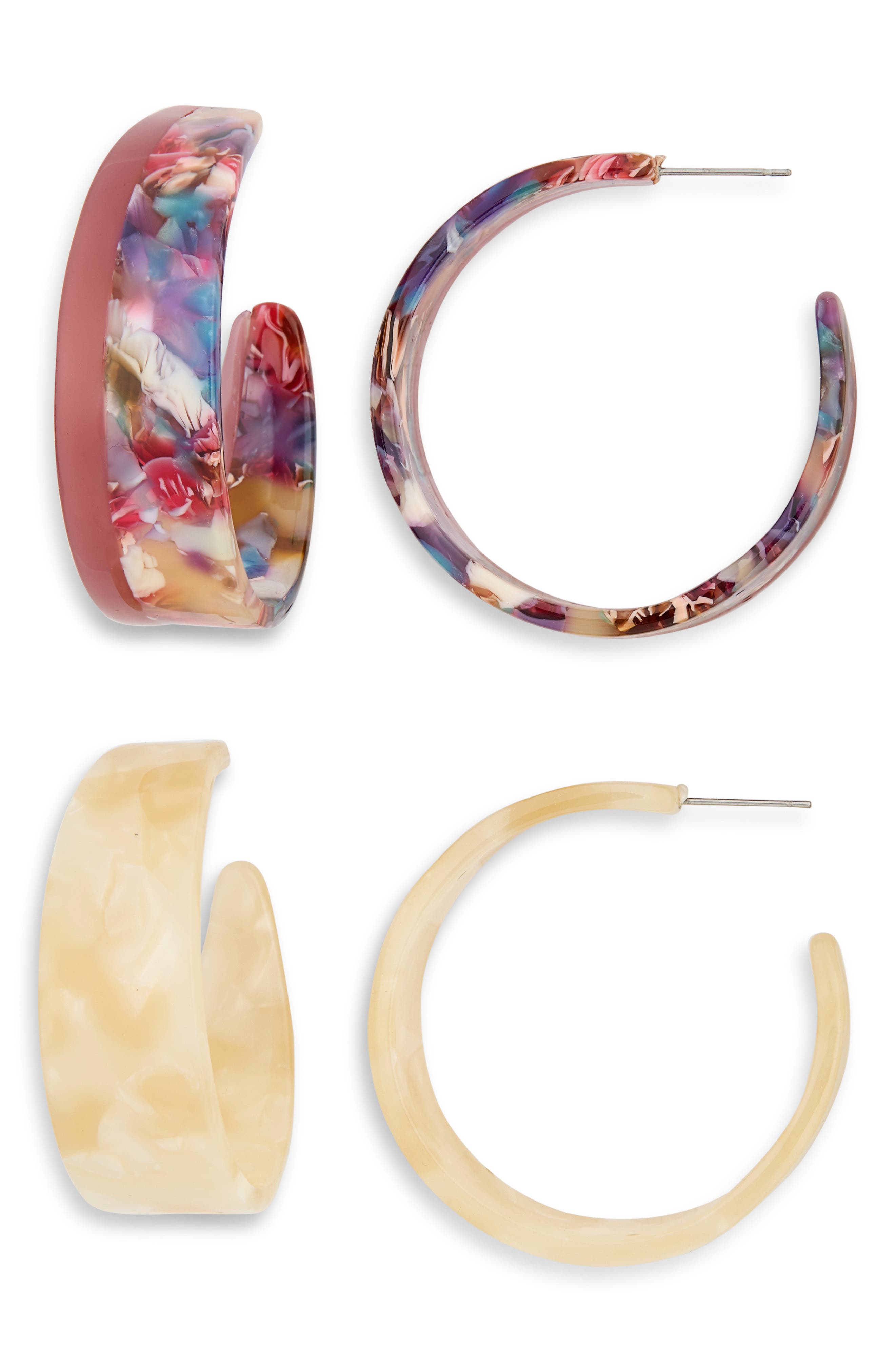 Tasha Set Of 2 Resin Hoop Earrings In Ivory-multi