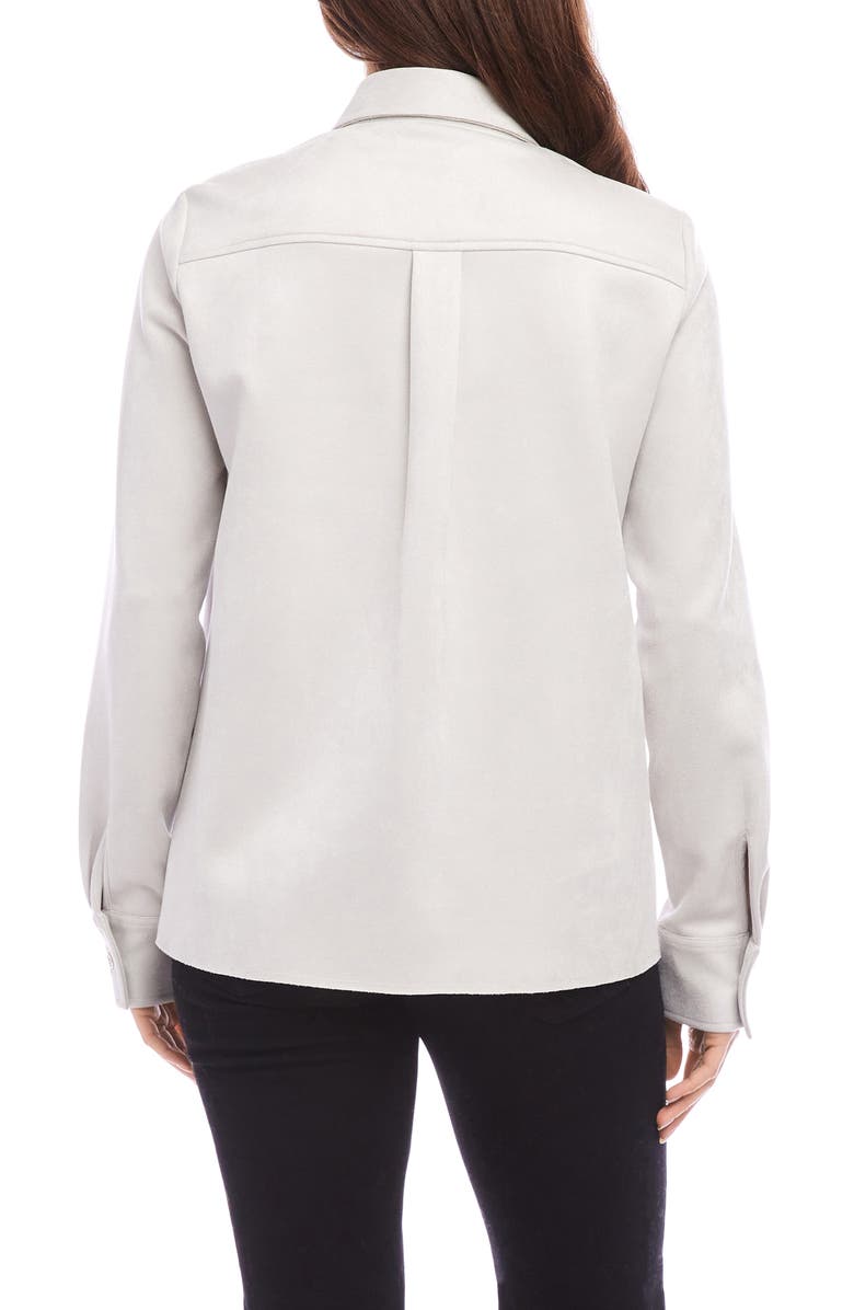 Karen Kane Faux Suede Button-Up Shirt, Alternate, color, Ash