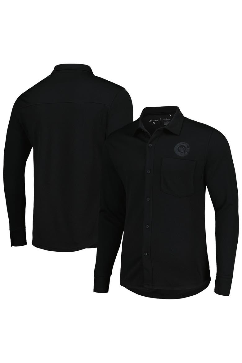 Men's Antigua Black Charlotte FC Streamer Diamond Button-Up Shacket, Main, color, Black
