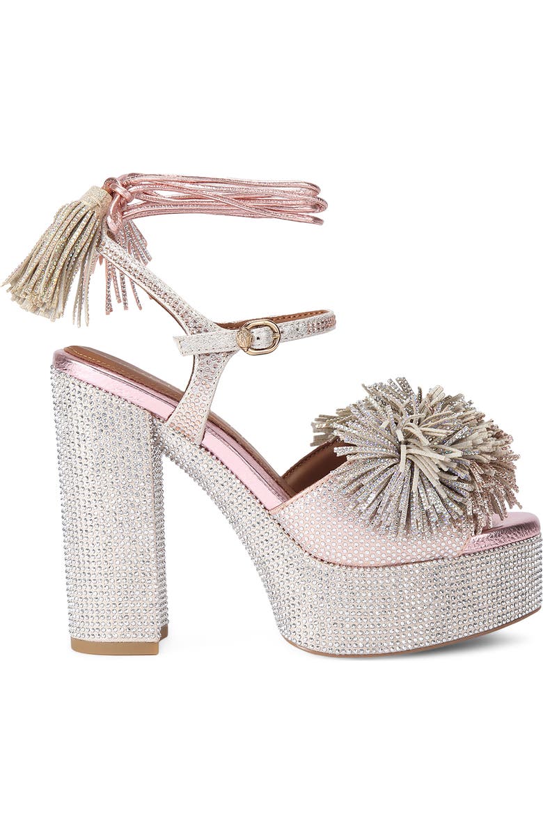Kurt Geiger London Pom & Tassel Platform Ankle Strap Sandal, Main, color, Silver