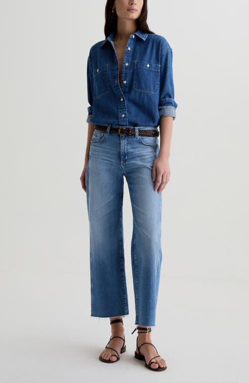 Ag Saige Paneled Raw Hem Ankle Wide Leg Jeans In Blue