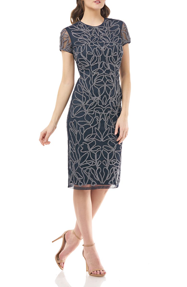 JS Collections Soutache Mesh Cocktail Dress, Main, color, 