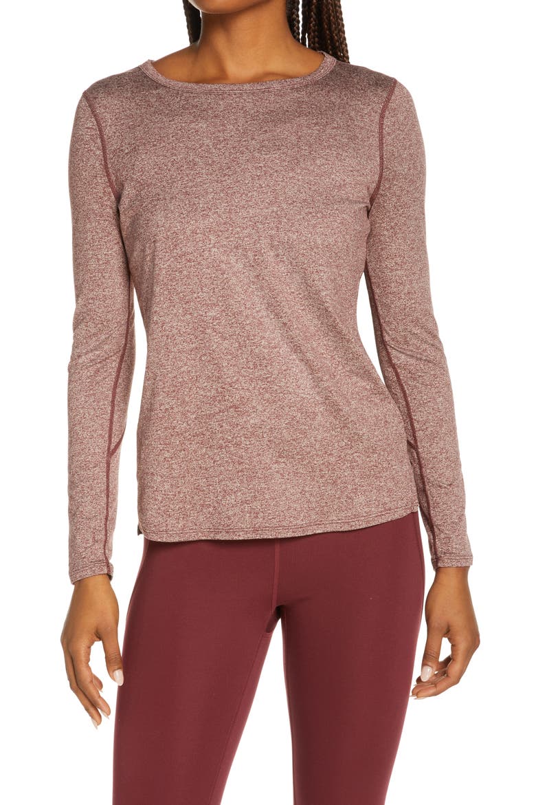 Liana Long Sleeve Recycled Blend Performance T-Shirt, Main, color, BROWN TERRAIN
