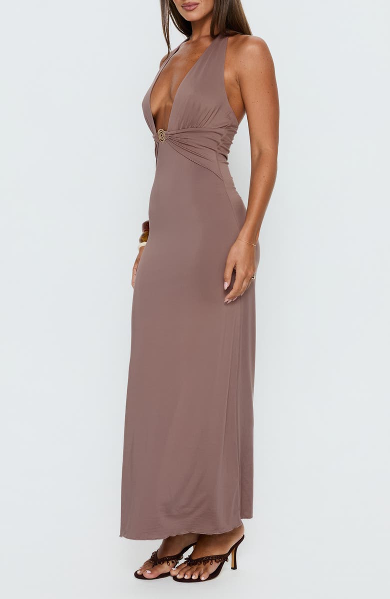 Princess Polly Naysana Plunge Halter Maxi Dress, Alternate, color, Mocha