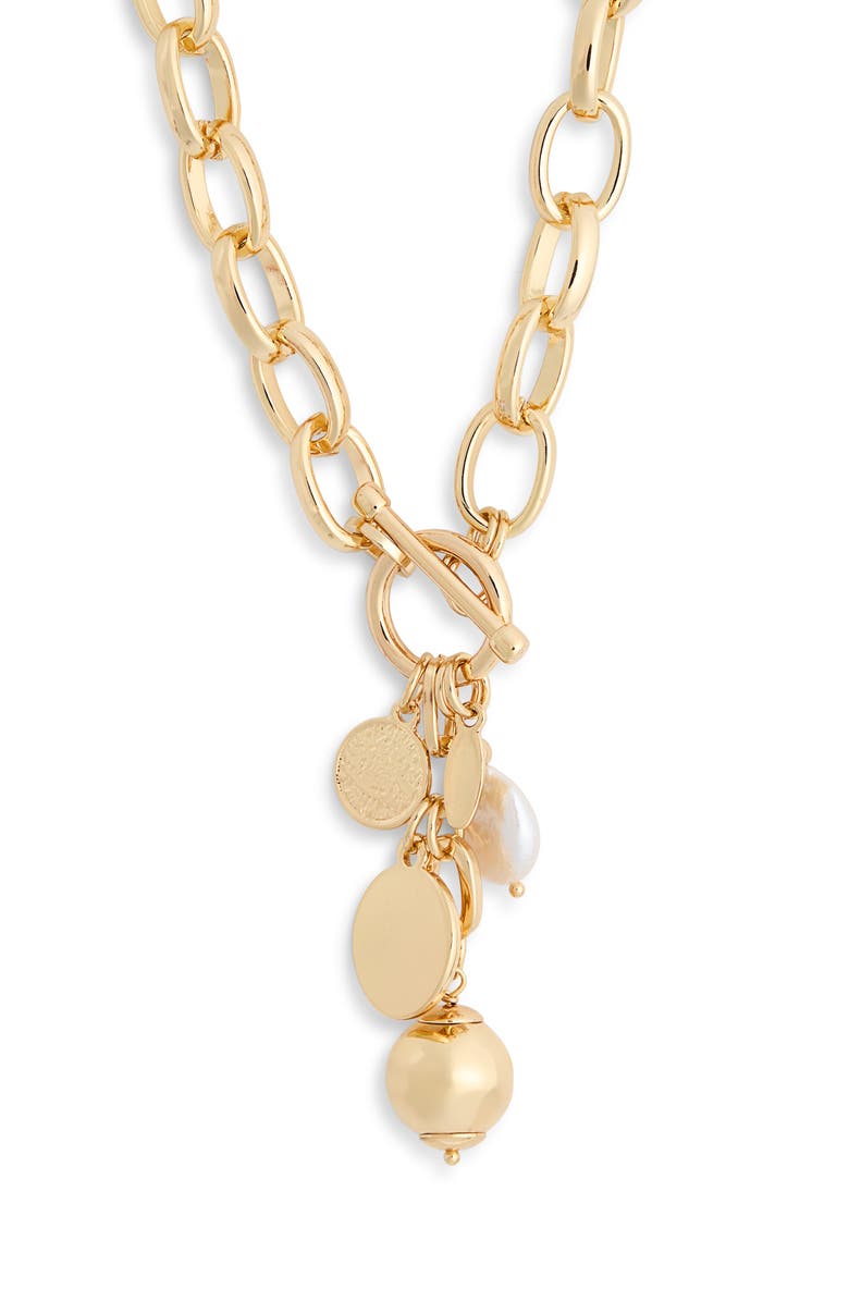 Tasha Faux Pearl Mixed Charm Toggle Necklace, Main, color, Gold