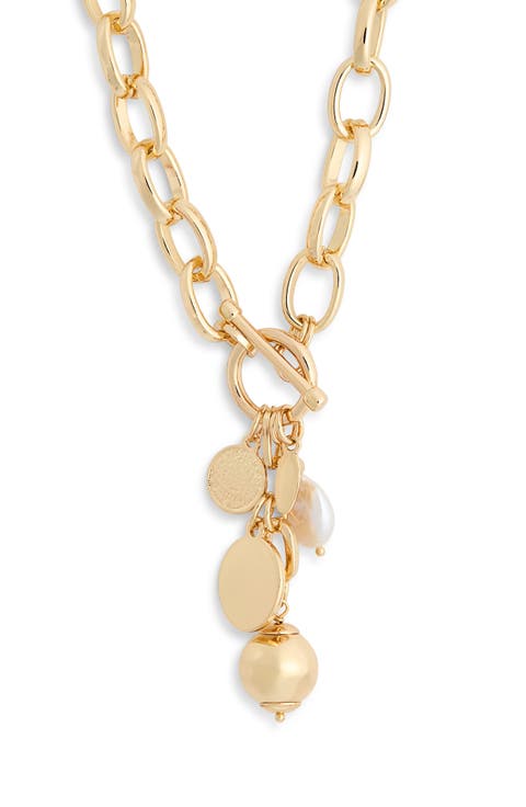Faux Pearl Mixed Charm Toggle Necklace