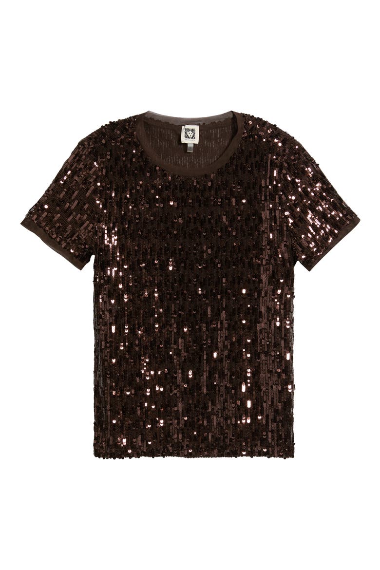 Sequin Short Sleeve Top, Alternate, color, DEEP MAHOGANY