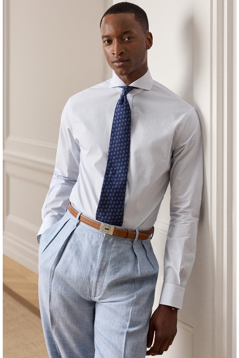 Basic Bengal Stripe Silk Twill Button-Up Shirt, Alternate, color, BLUE