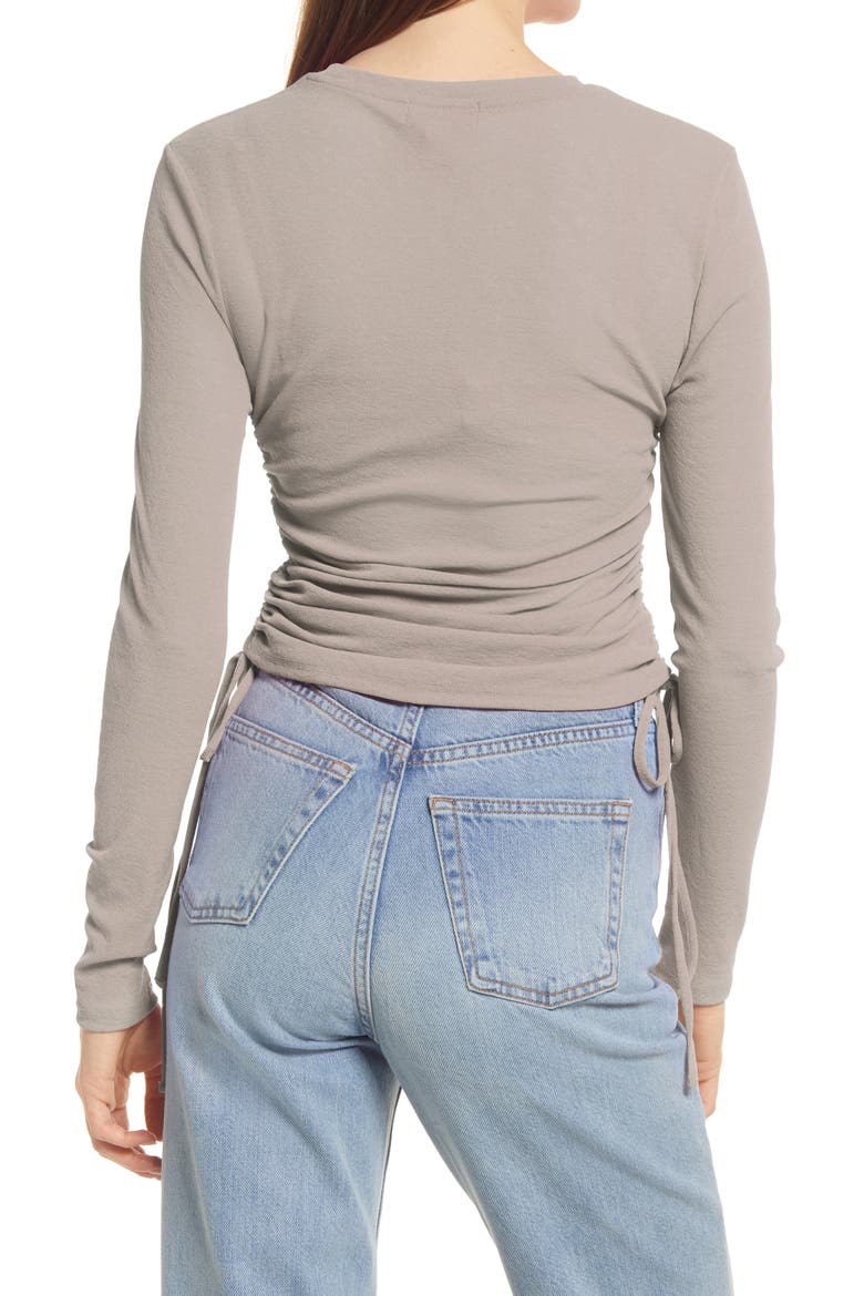 Side Ruched Mesh Top, Alternate, color, GREY