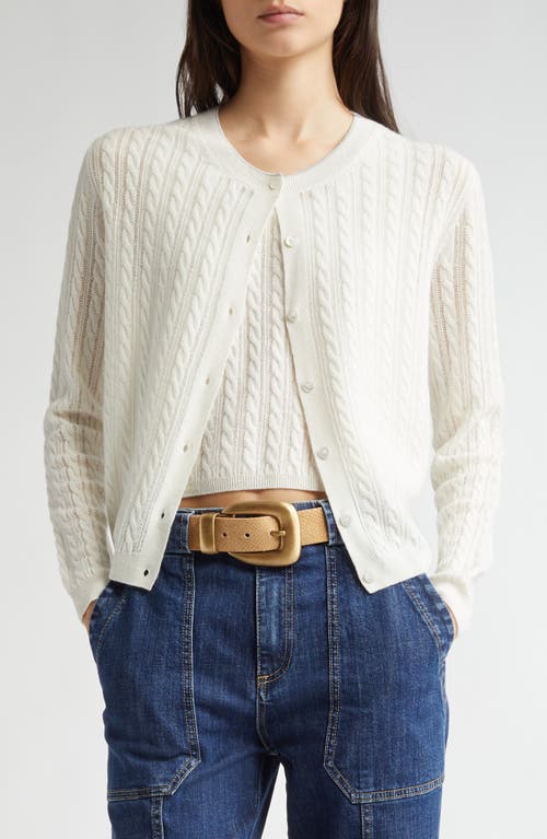 Eleventy Cable Stitch Cashmere Blend Cardigan In White