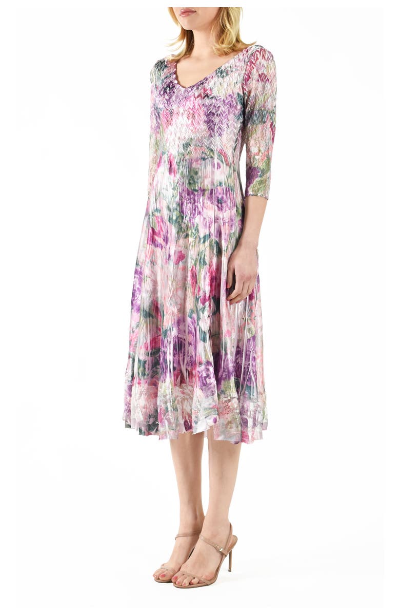 Komarov Rose Lace Sleeve CharmueseDress, Alternate, color, Bouquet Rose