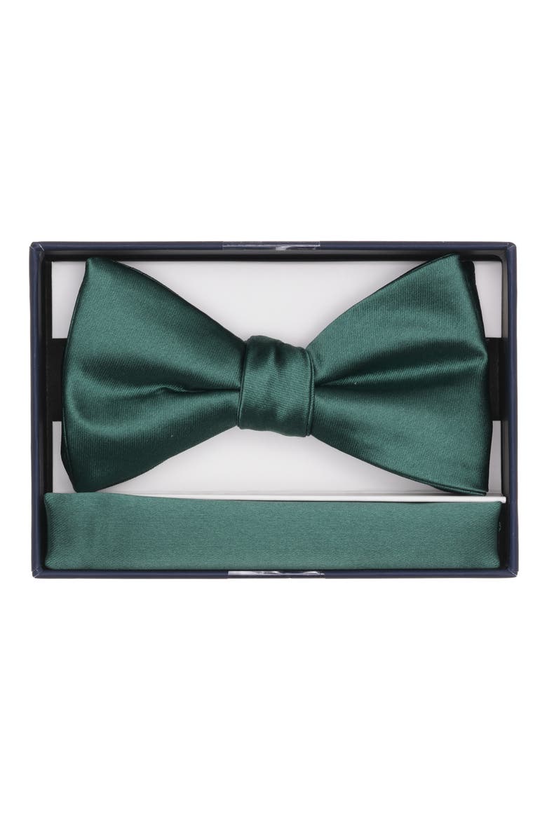 Textured Satin Bow Tie & Pocket Square Set, Alternate, color, HUNTER
