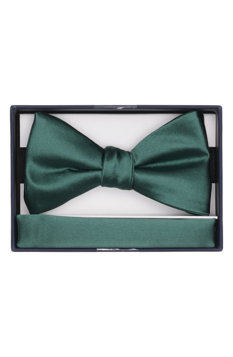 Original Penguin Textured Satin Bow Tie & Pocket Square Set, Alternate, color, Hunter