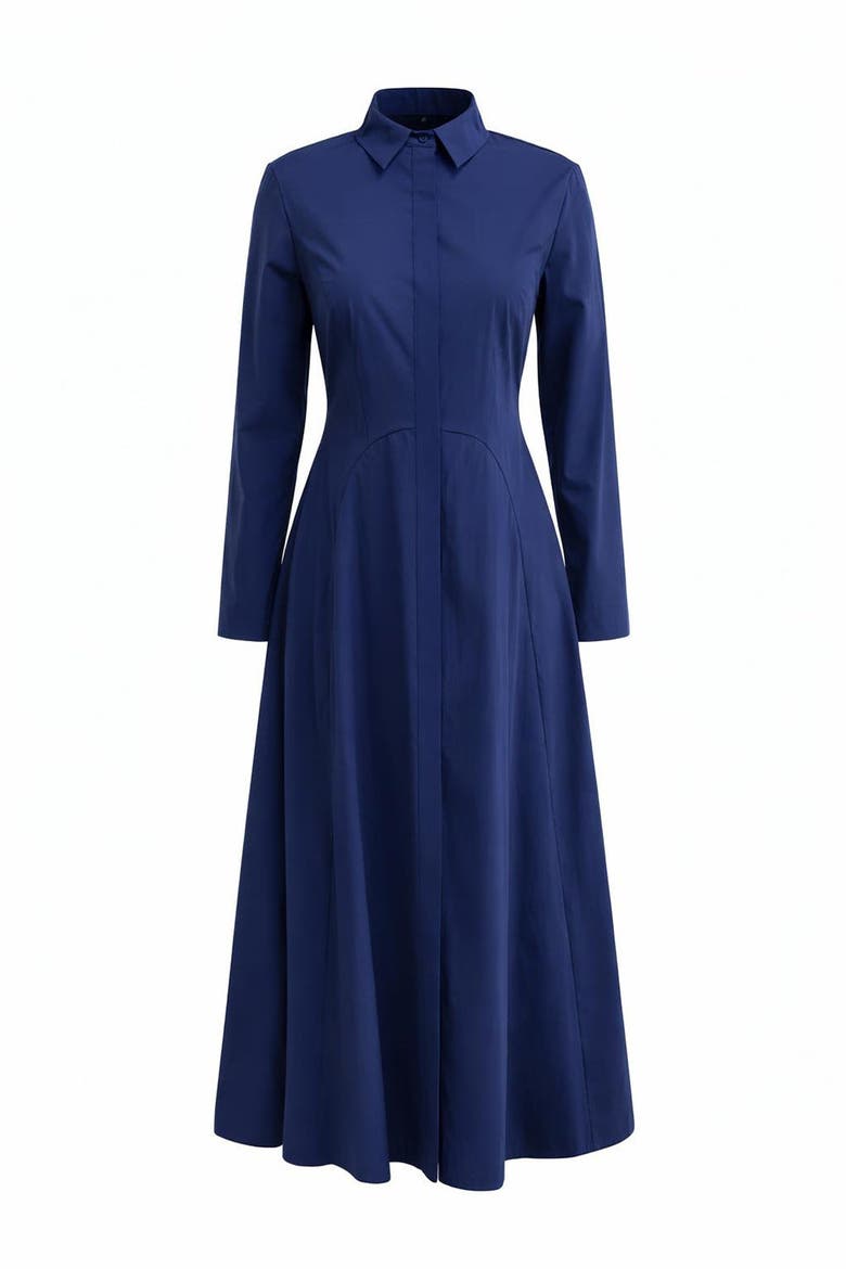 Fenetta Fitted Midi Shirt Dress, Alternate, color, Navy