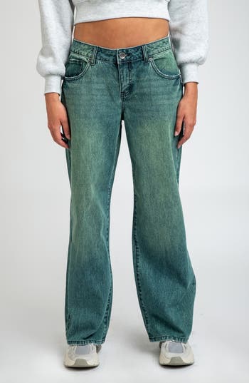 I Love Who I Am Low Rise Baggy Flare Jeans In Green