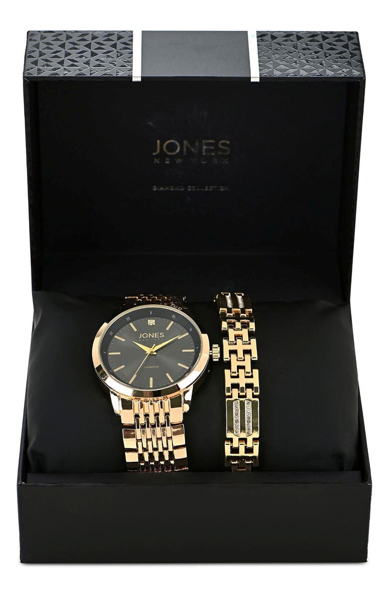 Jones New York Diamond Bracelet Watch & Bracelet Set, 42mm, Alternate, color, Gold