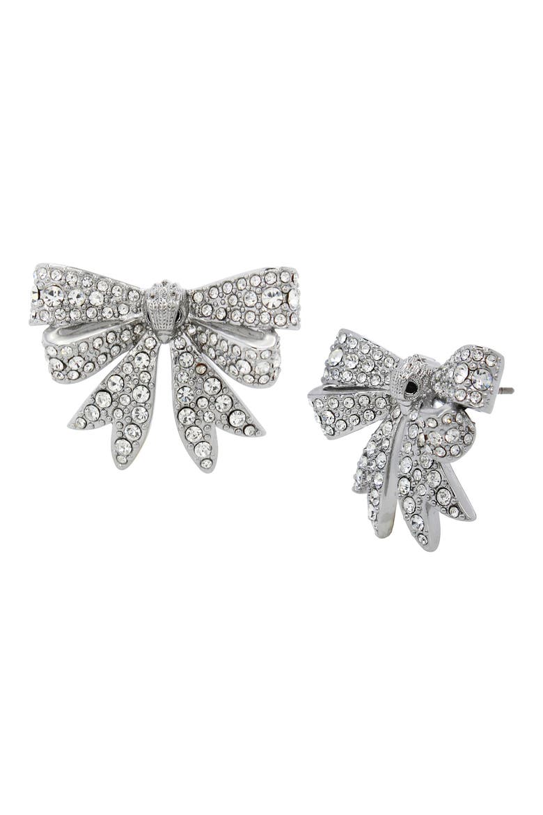 Bow Stud Earrings, Main, color, SILVER/ CRYSTAL