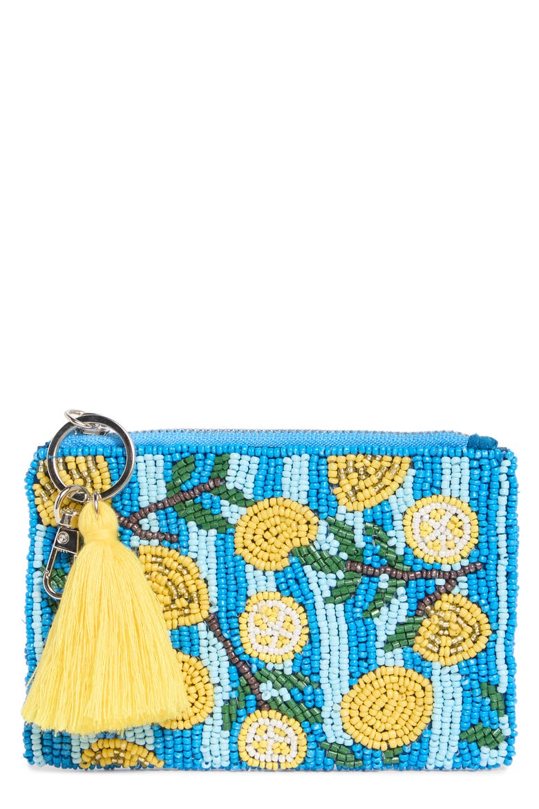 Lemon Beaded Coin Purse, Main, color, BLUE MULTI
