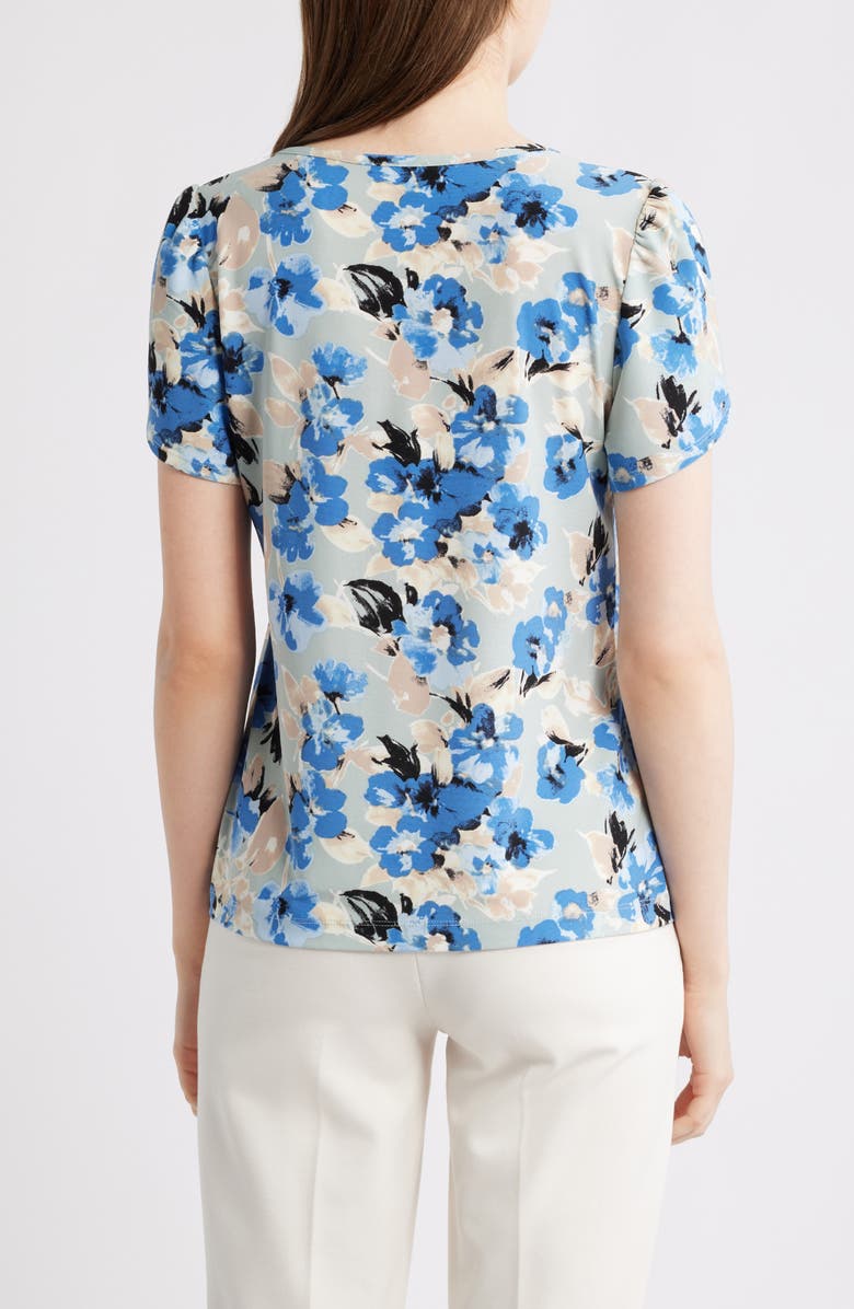 AK ANNE KLEIN Floral Tulip Sleeve Top, Alternate, color, Soft Aloe Multi