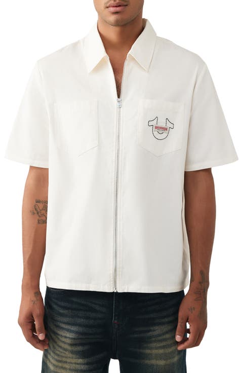 Buddha Graphic Short Sleeve Zip-Up Shirt