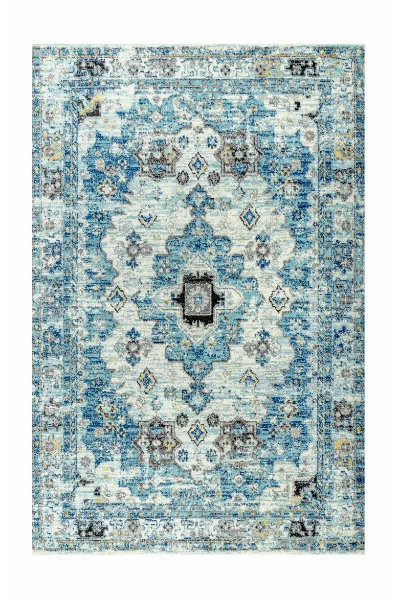 Modern Persian Boho Vintage Medallion Area Rug, Main, color, Cream/Blue