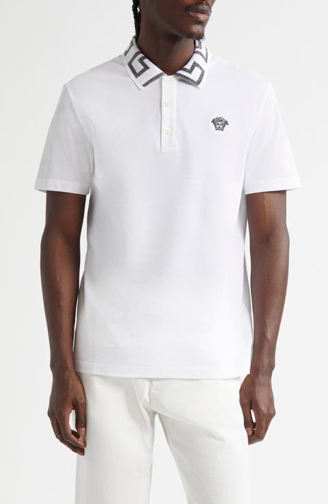Metallic Greca Collar Piqué Polo