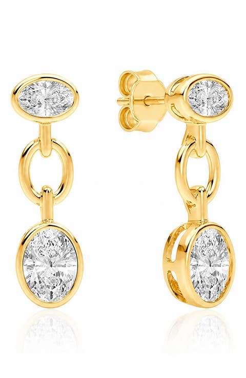 Double Oval Cubic Zirconia Bezel Drop Earrings