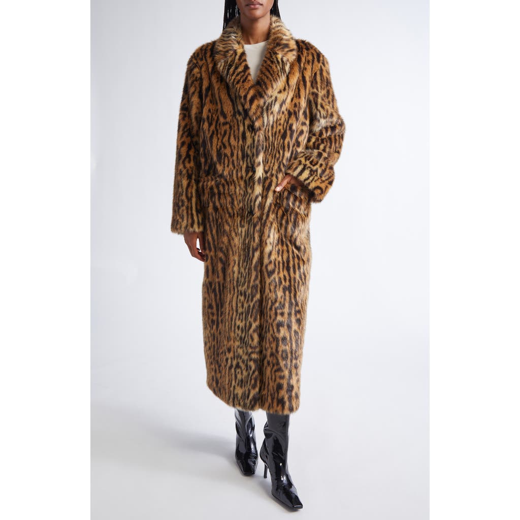Stand Studio Marceline Leopard Print Faux Fur Coat In Brown