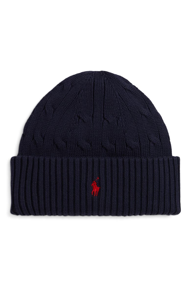 Kids' Cable Stitch Cotton Beanie, Main, color, RL NAVY