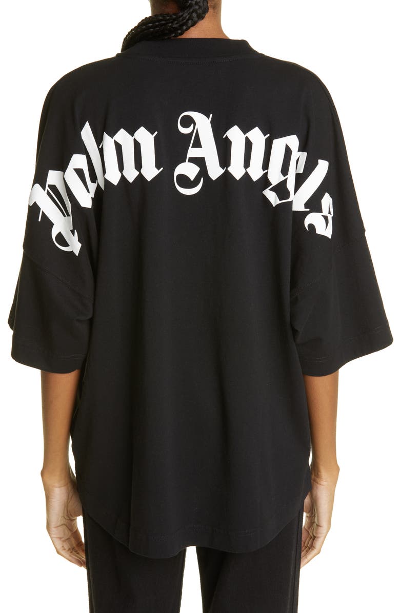 Palm Angels Back Logo Oversize Cotton Graphic Tee, Alternate, color, Black White