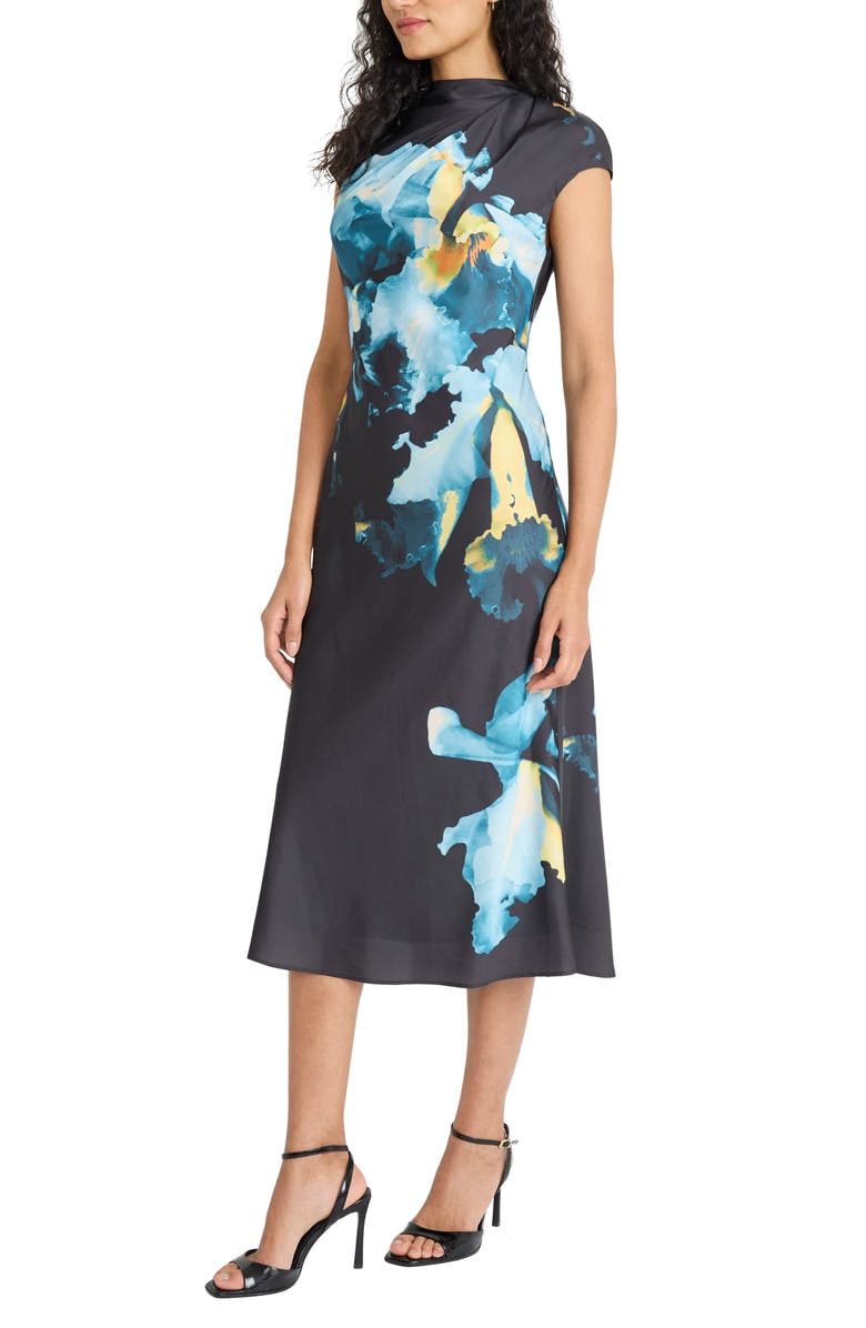 Maggy London Print Satin Cocktail Dress, Alternate, color, Black/ Teal