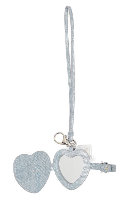 Stand Oil Belted Heart Mirror Faux Leather Key Ring Bag Charm In Blue