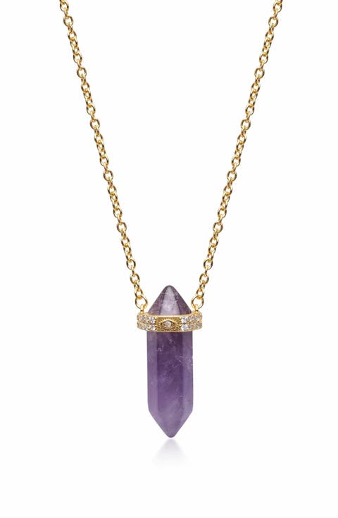 Engraved Evil Eye Quartz Crystal Necklace