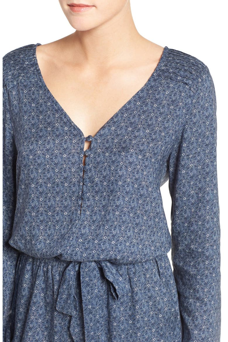 'Naomi' Bell Sleeve Floral Print Romper, Alternate, color, INDIGO MANDALA