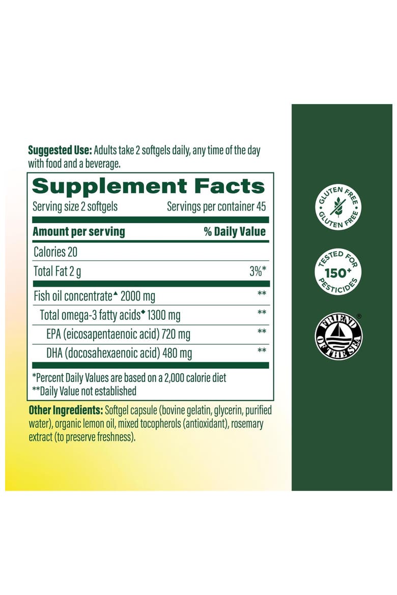 2000mg Fish Oil Omega 3, Burp-less & Lemon Oil Infused with 1200mg Epa & Dha Per Serving, 90 Softgels, Alternate, color, None