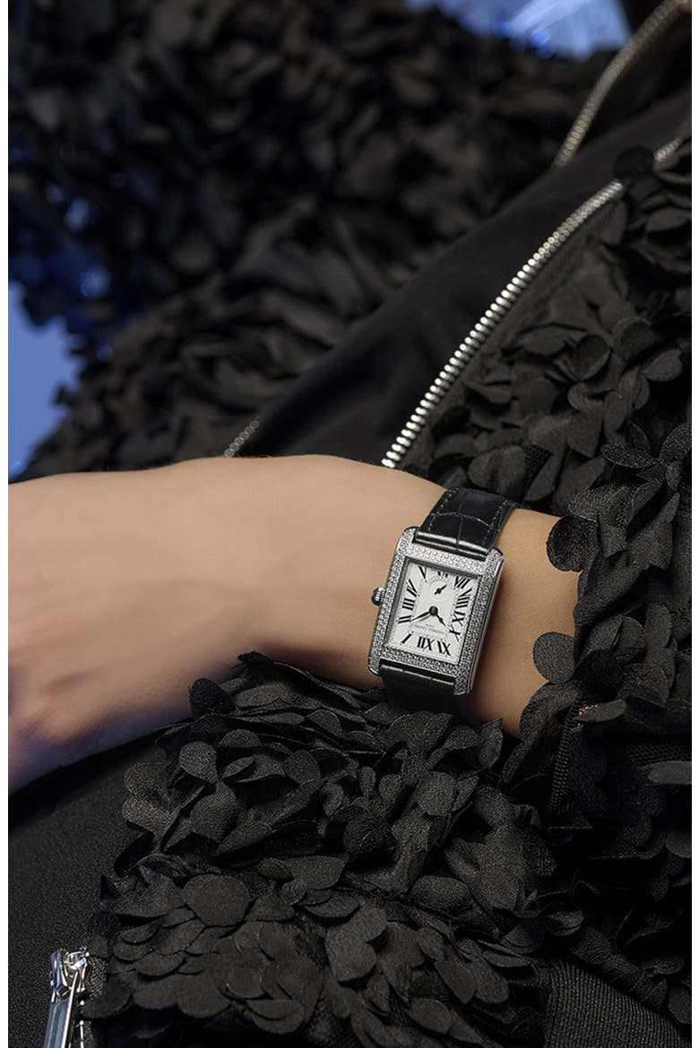 Classic Carrèe Diamond Leather Strap Watch, 28mm x 25mm, Alternate, color, BLACK