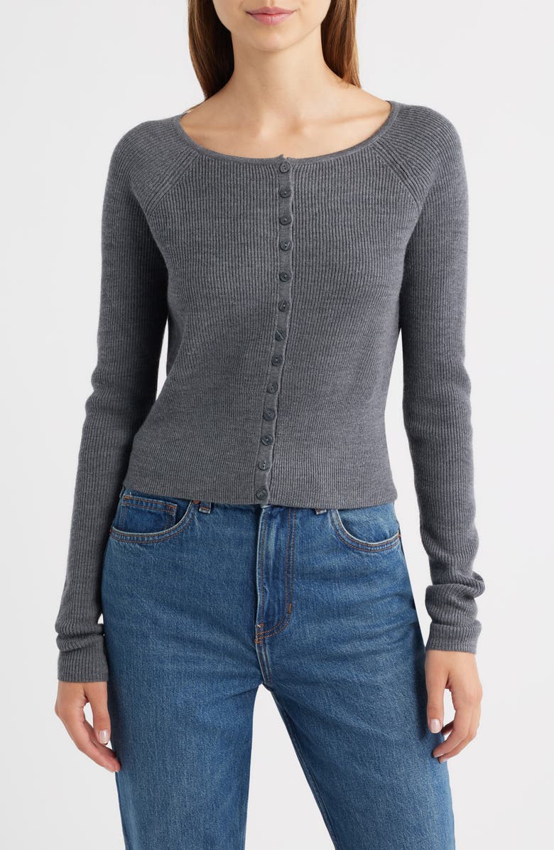 Reformation Meadow Wool Crop Cardigan, Main, color, Mid Grey