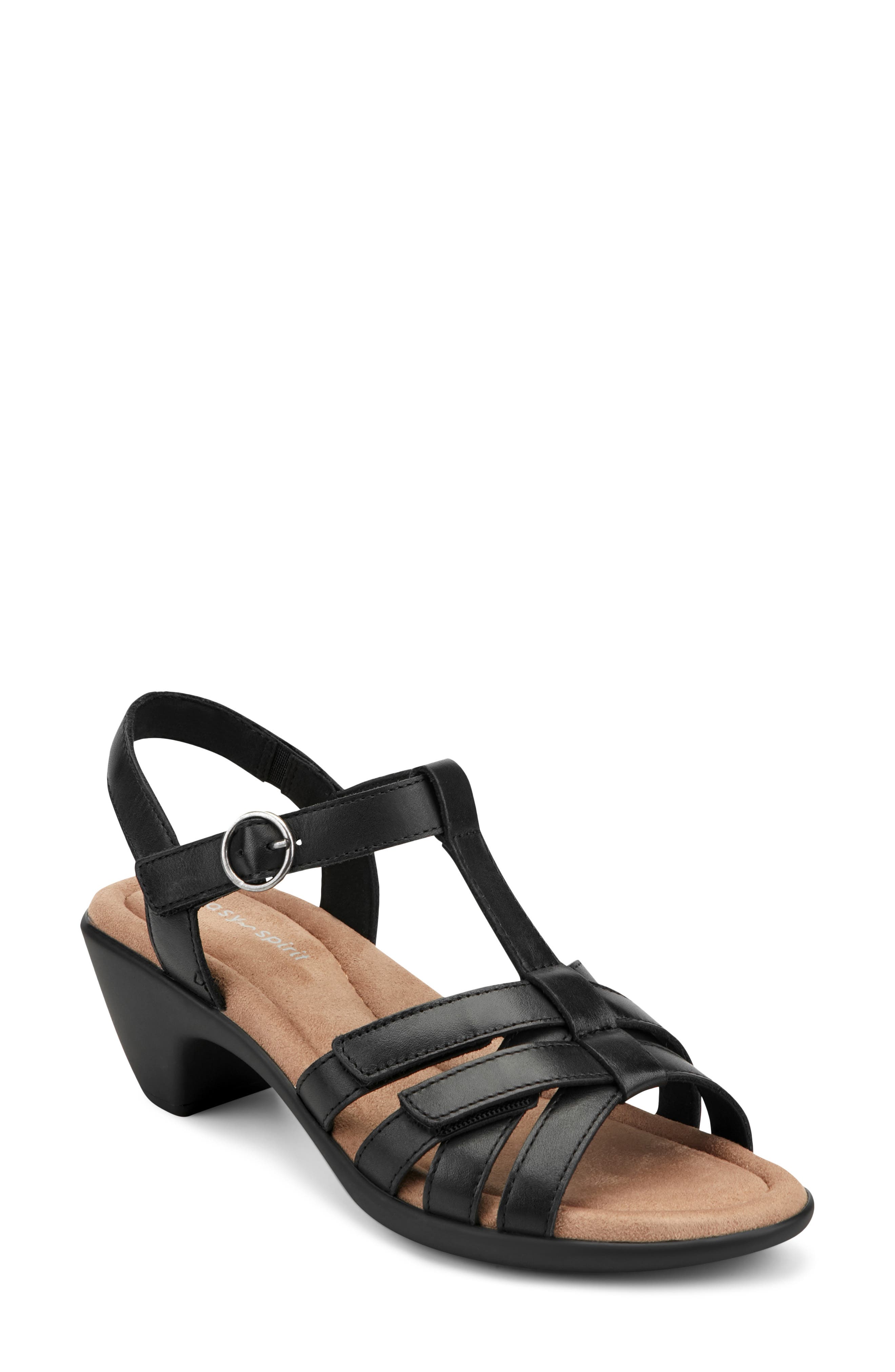 Easy Spirit Clarra T-Strap Sandal, Main, color, Black