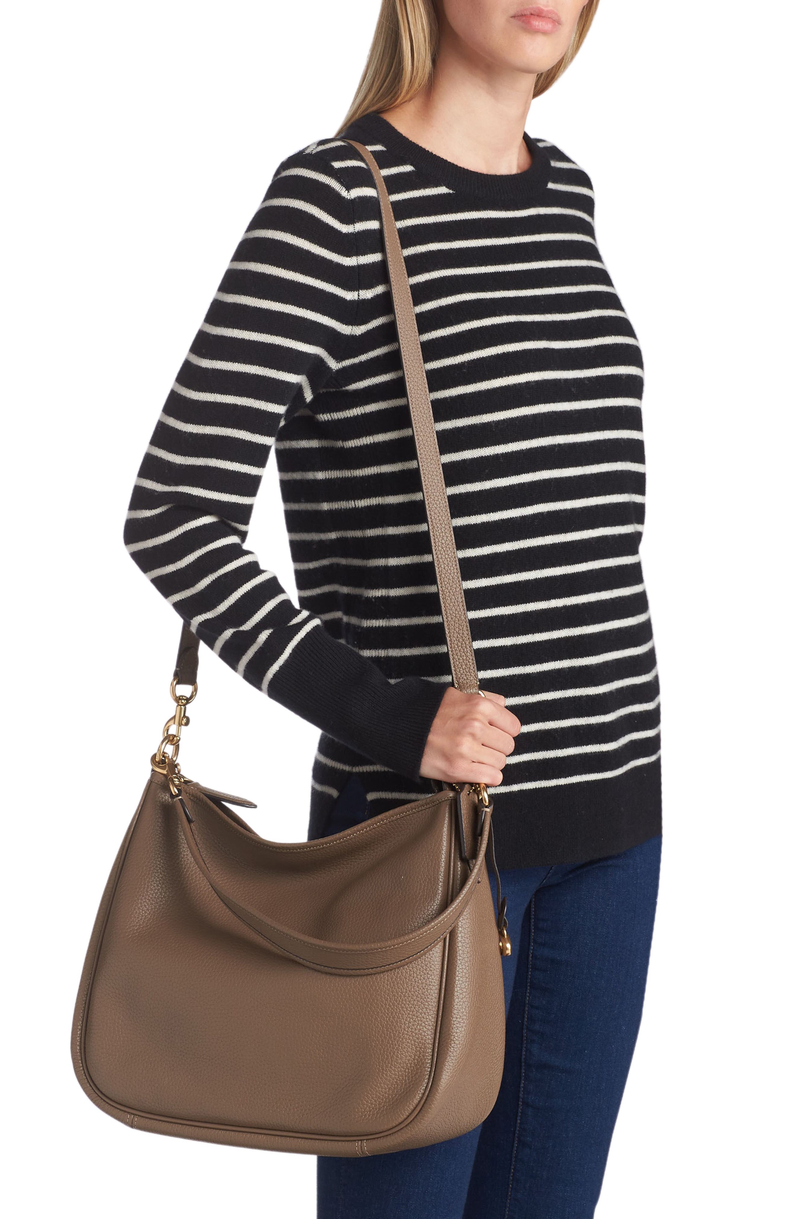 COACH Cary Soft Pebbled Leather Shoulder Bag, Alternate, color, B4/Dark Stone